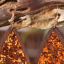 Load image into Gallery viewer, Sequin Wood Teardrop Earrings
