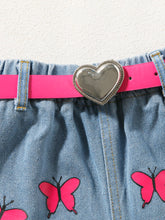 Load image into Gallery viewer, Butterfly Graphic Top and Belted Denim Shorts Set
