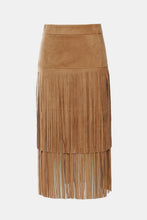 Load image into Gallery viewer, Fringe Detail Faux Suede Midi Skirt
