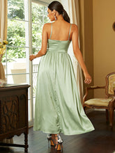 Load image into Gallery viewer, Satin Tie Waist Deep V Maxi Dress
