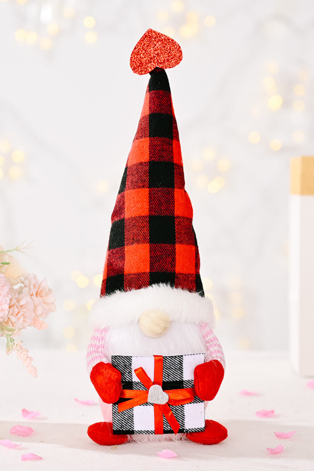 Valentine's Day Plaid Pointed Hat Gnome