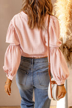 Load image into Gallery viewer, Textured Bubble Sleeve Smocked Cropped Top
