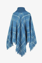 Load image into Gallery viewer, Plaid Turtleneck Fringe Hem Poncho
