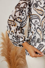 Load image into Gallery viewer, Printed Tie Neck Balloon Sleeve Blouse
