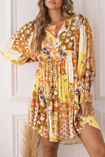 Load image into Gallery viewer, Patchwork Button Front Puff Sleeve Babydoll Dress
