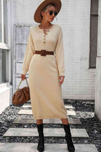 Load image into Gallery viewer, Notched Neck Dropped Shoulder Button-Down Midi Dress

