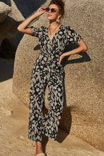 Load image into Gallery viewer, Printed Tie-Waist Surplice Jumpsuit
