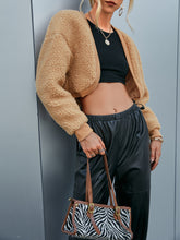 Load image into Gallery viewer, Dropped Shoulder Open Front Cropped Sherpa Jacket
