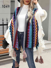 Load image into Gallery viewer, Striped Open Front Poncho with Tassels
