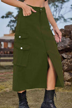 Load image into Gallery viewer, Slit Front Midi Denim Skirt with Pockets
