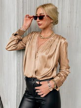 Load image into Gallery viewer, Pleated Detail Satin Surplice Blouse
