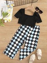 Load image into Gallery viewer, Girls Square Neck Cropped Tee and Argyle Pants Set
