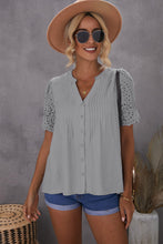 Load image into Gallery viewer, Eyelet Short Sleeve Pleated Blouse
