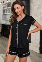 Load image into Gallery viewer, Contrast Piping Button-Up Top and Shorts Pajama Set
