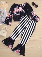 Load image into Gallery viewer, Girls Floral Top and Striped Pants Set
