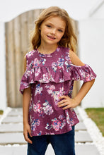 Load image into Gallery viewer, Girls Floral Cold-Shoulder Ruffled Top
