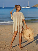 Load image into Gallery viewer, Openwork Flower V-Neck Short Sleeve Cover Up
