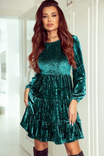 Load image into Gallery viewer, Smocked Tiered Round Neck Mini Dress
