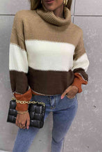 Load image into Gallery viewer, Color Block Lantern Sleeve Turtleneck Sweater
