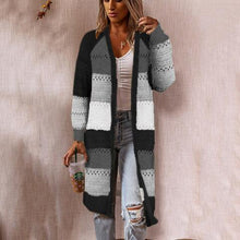 Load image into Gallery viewer, Color Block Open Front Openwork Cardigan
