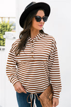 Load image into Gallery viewer, Striped Half-Button Dropped Shoulder Hoodie
