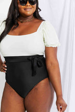 Load image into Gallery viewer, Marina West Swim Salty Air Puff Sleeve One-Piece in Cream/Black
