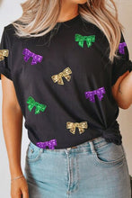 Load image into Gallery viewer, Bow Print Sequin Round Neck Short Sleeve T-Shirt
