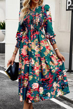 Load image into Gallery viewer, Printed Smocked Lantern Sleeve Ruffled Dress
