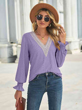 Load image into Gallery viewer, V-Neck Eyelet Flounce Sleeve Blouse
