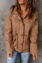 Load image into Gallery viewer, Drawstring Waist Hooded Jacket with Pockets
