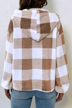 Load image into Gallery viewer, Plaid Quarter Button Dropped Shoulder Hoodie
