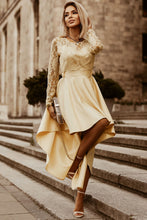 Load image into Gallery viewer, Spliced Lace High-Low Long Sleeve Dress
