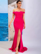Load image into Gallery viewer, Off-Shoulder Split Fishtail Dress with Train
