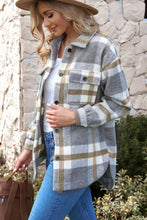 Load image into Gallery viewer, Plaid Dropped Shoulder Pocket Shacket
