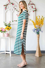 Load image into Gallery viewer, Striped V-Neck Short Sleeve Side Slit Dress
