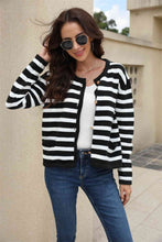 Load image into Gallery viewer, Striped Round Neck Button-Down Dropped Shoulder Cardigan
