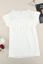 Load image into Gallery viewer, Lace Yoke Ruffled Short Sleeve T-Shirt
