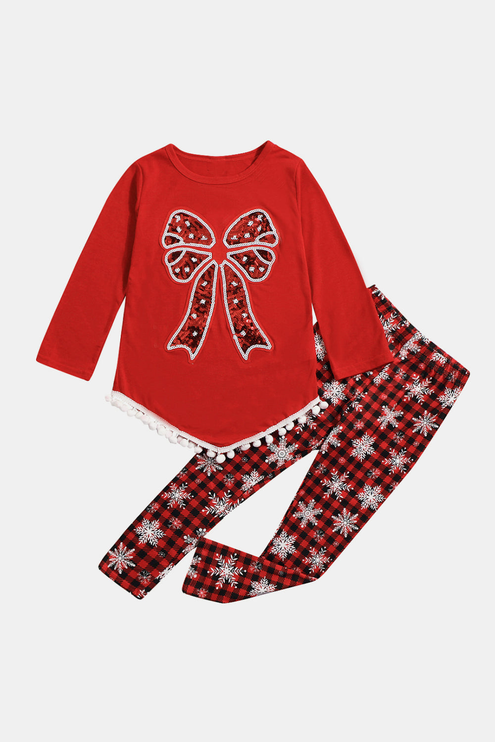 Girls Bow Graphic T-Shirt and Plaid Pants Set