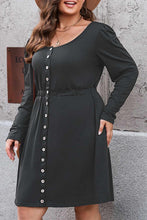 Load image into Gallery viewer, Plus Size Button Front Elastic Waist Long Sleeve Dress
