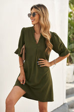 Load image into Gallery viewer, Puff Sleeve Notched Mini Shift Dress
