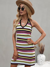 Load image into Gallery viewer, Striped Halter Neck Mini Sweater Dress
