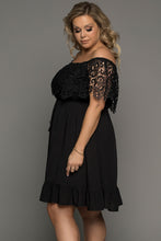 Load image into Gallery viewer, Plus Size Tassel Tie Spliced Lace Off-Shoulder Dress
