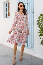 Load image into Gallery viewer, Floral Flounce Cuff Ruched V-Neck Dress
