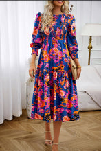 Load image into Gallery viewer, Printed Smocked Lantern Sleeve Ruffled Dress

