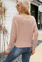 Load image into Gallery viewer, Waffle-Knit Drawstring Detail V-Neck Sweater
