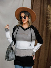 Load image into Gallery viewer, Eyelet Color Block Hooded Sweater
