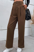 Load image into Gallery viewer, Button-Fly Pleated Waist Wide Leg Pants with Pockets
