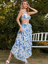 Load image into Gallery viewer, Floral Lace-Up Bralette and Belted Layered Skirt Set
