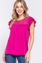 Load image into Gallery viewer, ACTIVE BASIC Ruffle Short Sleeve Lace Detail Knit Top
