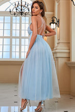 Load image into Gallery viewer, Embroidered Crisscross Plunge Split Tulle Dress
